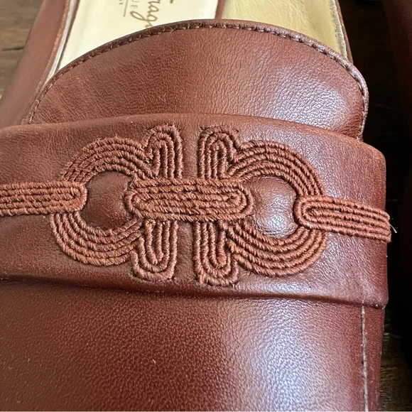 Salvatore Ferragamo Brown CalfLeather Gancini Embroidered Mules Size 10 B